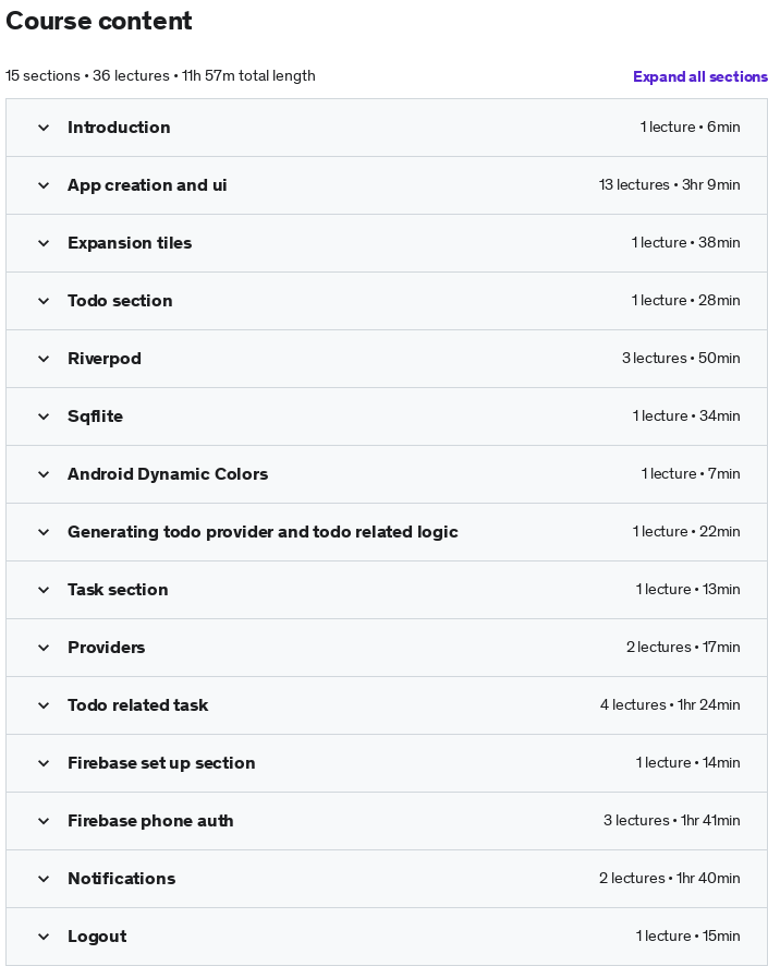 Course topics · Flutter Riverpod 2.0 App Sqlite & Notification 2023-5