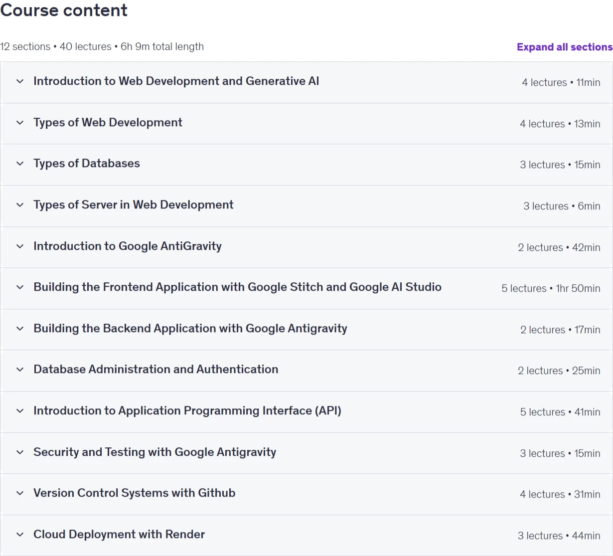 Sujets du cours · Développement Web avec Google Antigravity et Google AI Studio 2026-9