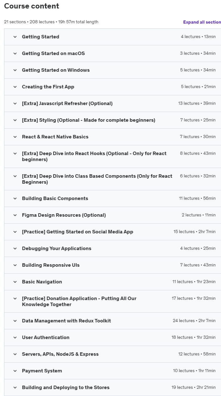 Course topics · React Native: Mobile App Development (CLI) [2024] 2023-5
