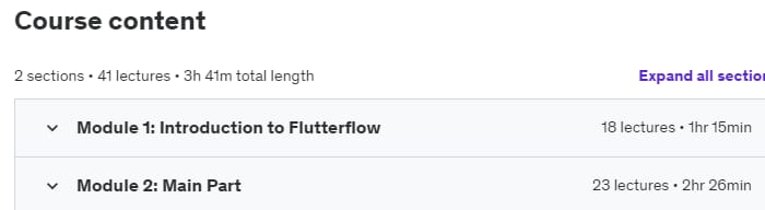 Course topics · Udemy — Flutterflow App Development (Expert Course) 2023-7