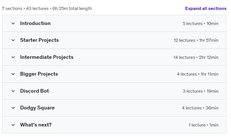 Course topics · Udemy — 30 Great Python Projects To Help You Master It In 2023 2023-6