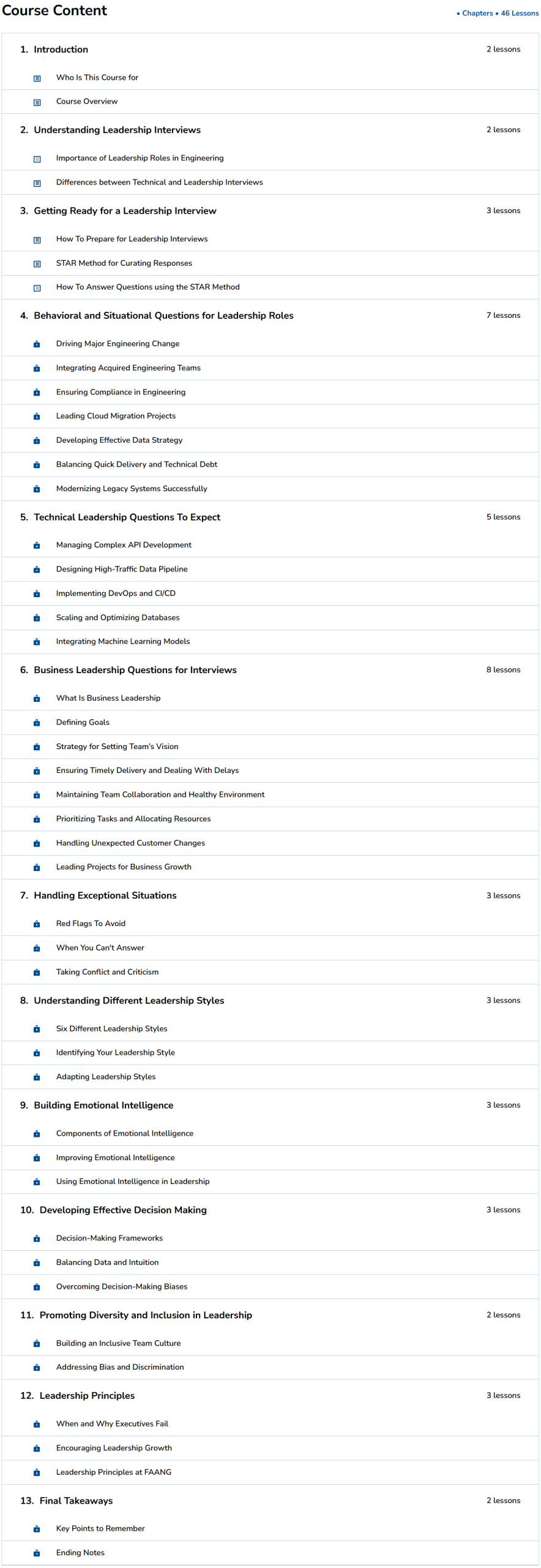 Sujets du cours · DesignGurus – Grokking Ingénierie Leadership Interviews 2025-10