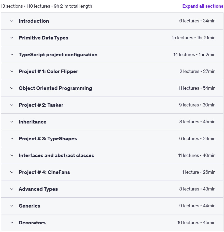 Course topics · TypeScript: From Zero to Expert (2024) 2024-1