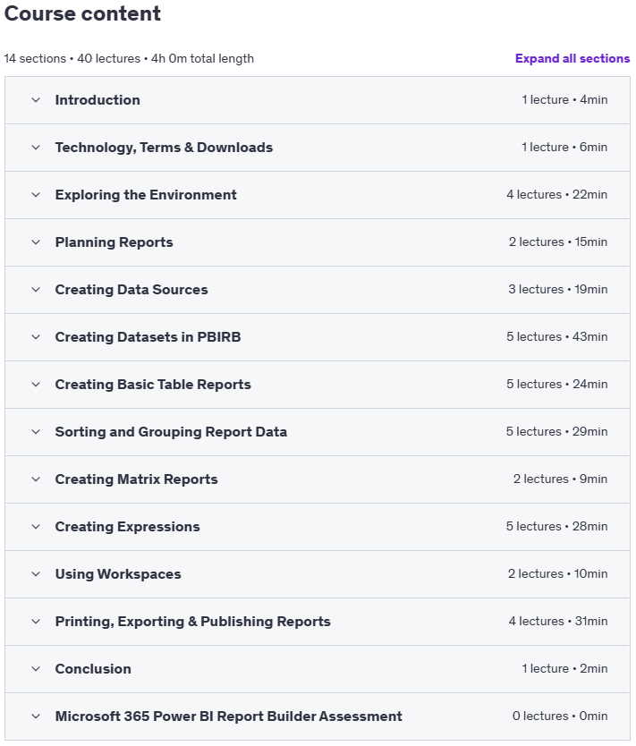 Course topics · Microsoft 365 Power BI Report Builder 2023-11