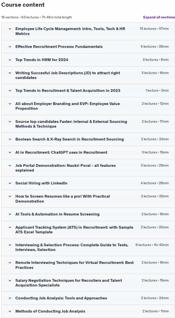 Course topics · Udemy — NextGenHR Certified Recruitment & Talent Acquisition Master 2024-11