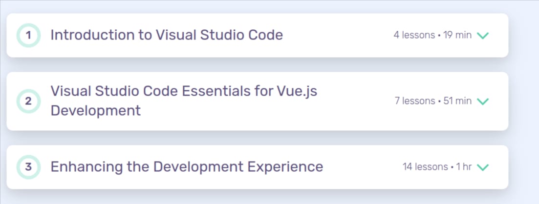 कोर्स के विषय · Vueschool – Visual Studio कोड Vue.js डेवलपर 2025-1