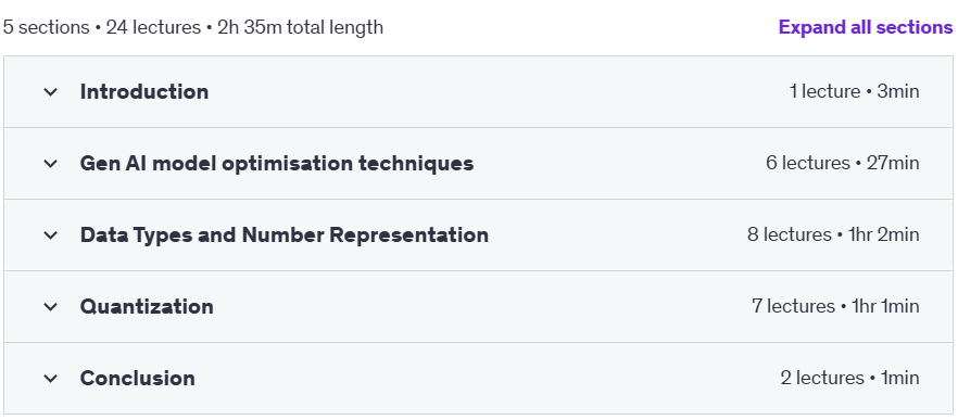 Course topics · Udemy — Quantization for GenAI Models 2024-10