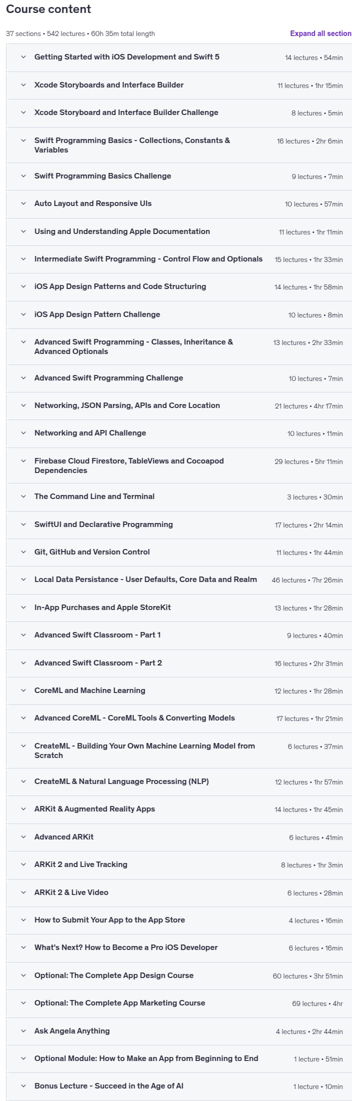 Sujets du cours · iOS & Swift – Le Bootcamp de développement d’applications iOS complète 2025-11