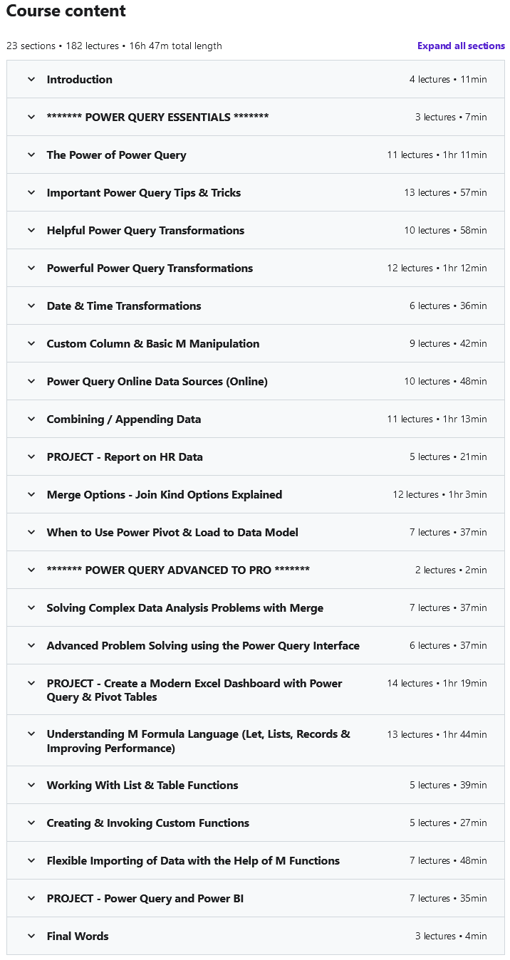 Kursthemen · Master Excel Power Query Beginner bis fortschrittlich (einschließlich M) 2021-10/2021-11