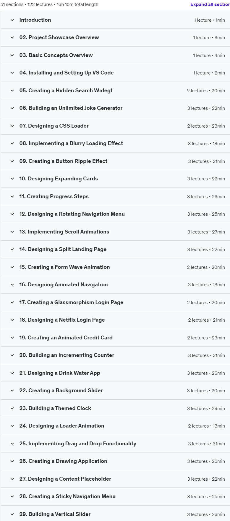 Course topics · 50 Project in 50 Days | HTML, CSS & JAVA SCRIPT 2024-6