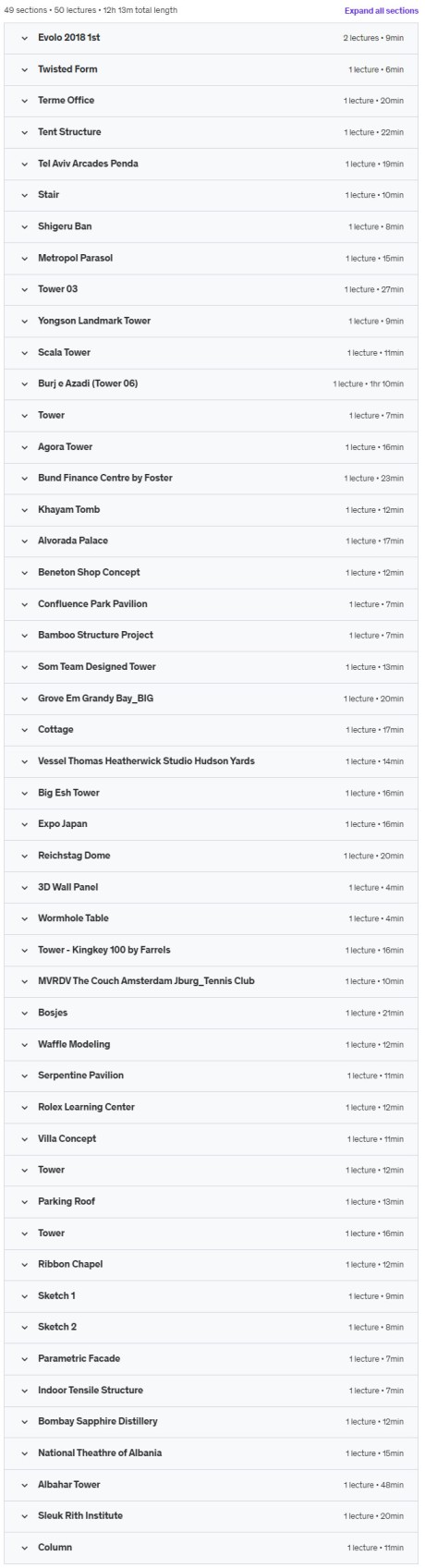 Course topics · Rhino Projects- 50+ Real-World Examples 2023-5