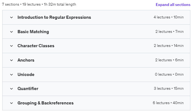 Course topics · Udemy — Regular Expressions (Regex): Full Guide to Text Manipulation 2023-9