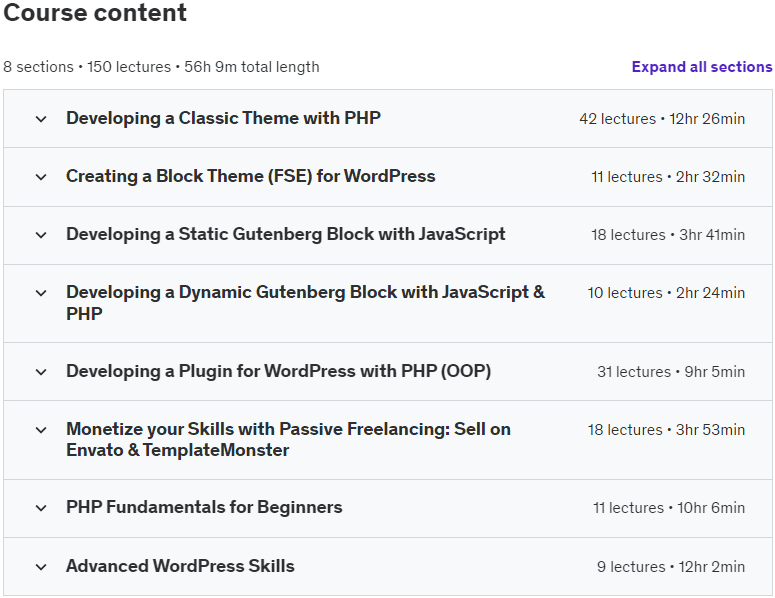 Course topics · Udemy — Unlock WordPress Power: Build Themes, Plugins & FSE Sites. 2024-12