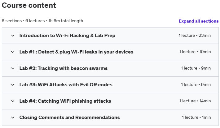 Course topics · Udemy — Wi-Fi Self Defense for Beginners 2024-12