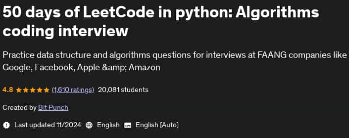 Pictures · Udemy — 50 days of LeetCode in python: Algorithms coding interview 2024-12/2025-4