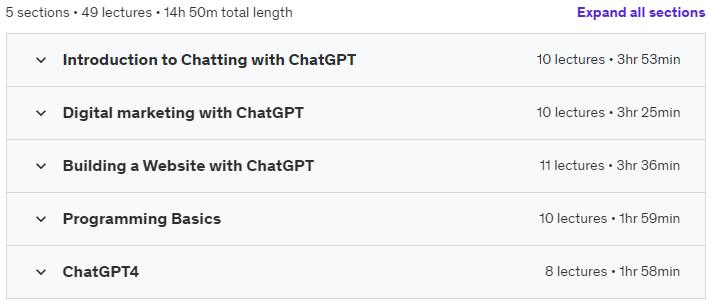 Course topics · Complete ChatGPT Megacourse: Master All Aspects of ChatGPT 2023-4