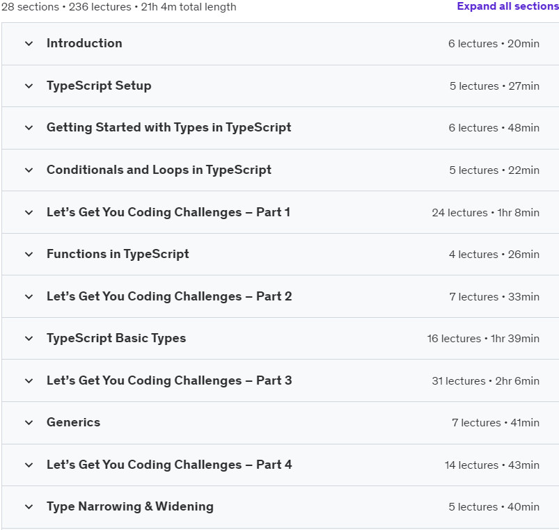 Course topics · TypeScript Developer Course in 2024 – Beginner to Expert 2023-1