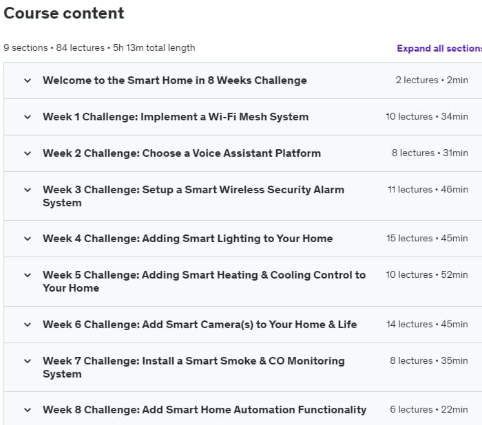 Course topics · Udemy — Smart Home in 8 Weeks 2021-6