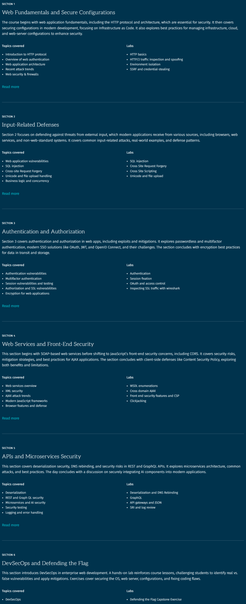 Course topics · SANS – SEC522: Application Security: Securing Web Applications, APIs, and Microservices 2020-6