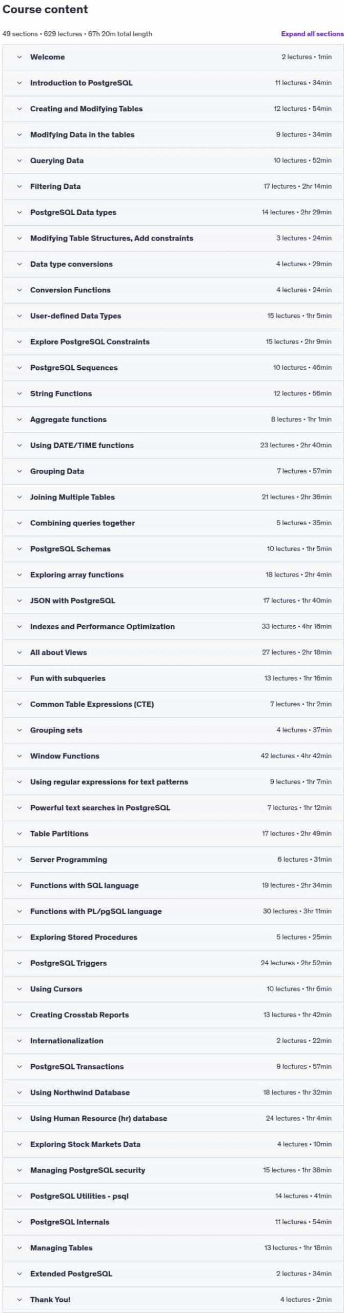 Course topics · PostgreSQL Bootcamp : Go From Beginner to Advanced, 60+hours 2023-10