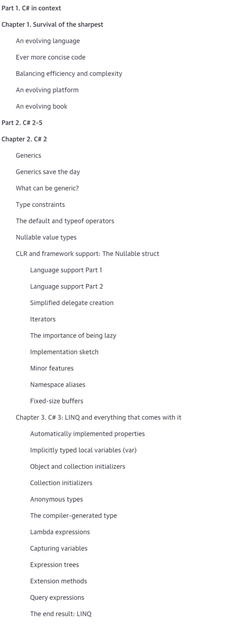 Course topics · Oreilly — C# in Depth, 4th Ed, Video Edition 2020-2