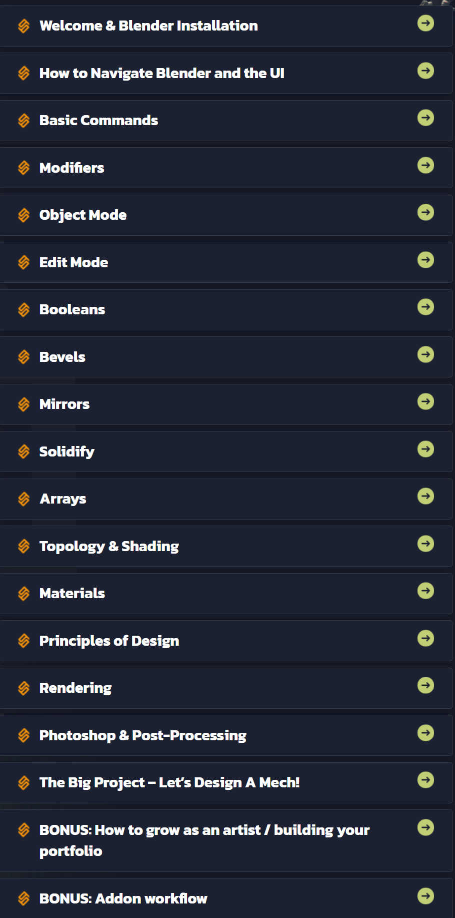 Course topics · Blender Bros – THE HARD SURFACE ACCELERATOR 2024-4