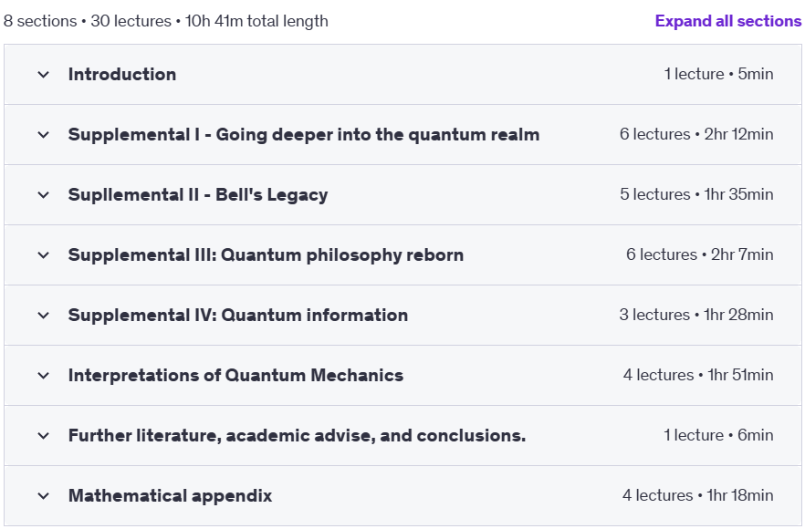 Course topics · Udemy — Quantum Physics: an overview of a weird world (Supplemental) 2021-12