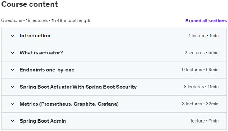 Course topics · Udemy — Mastering Spring Boot Actuator: Advanced In-Depth Insights 2023-6
