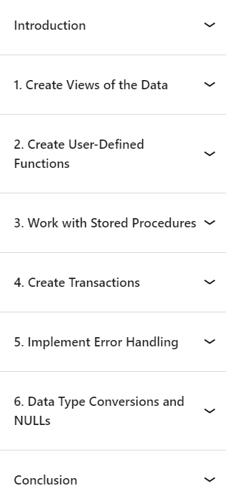 Course topics · LinkedIn — Program Databases with Transact-SQL 2020-9