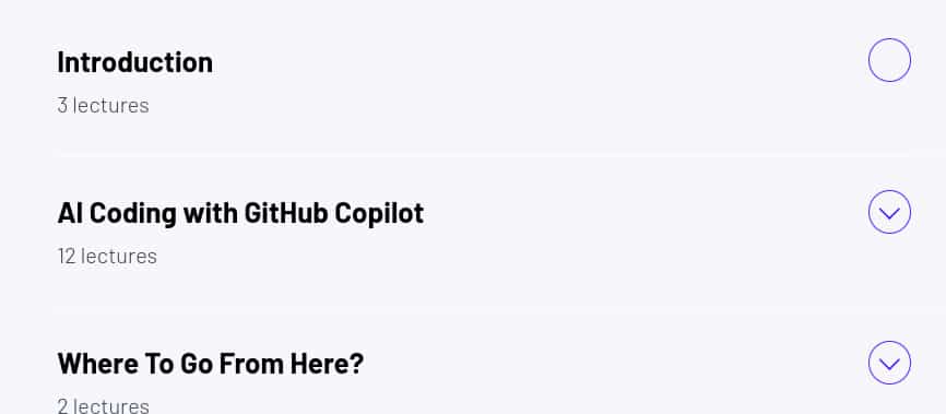 Course topics · ZeroToMastery – AI Coding with GitHub Copilot 2025-4