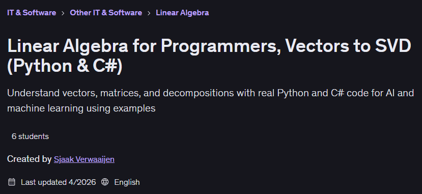 Bilder · Linear Algebra für Programmierer, Vektoren zu SVD (Python & C#) 2026-4