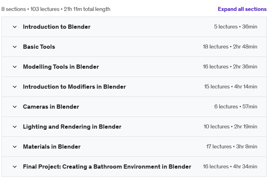 Course topics · Blender 4 for Complete Beginners 2024-11