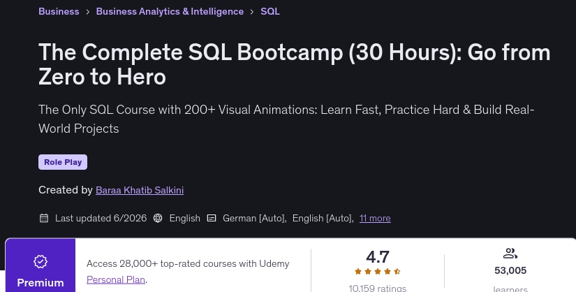 चित्र · पूर्णता SQL बायोपिक (30 घंटे: शून्य से नायक के लिए जाओ 2026-6