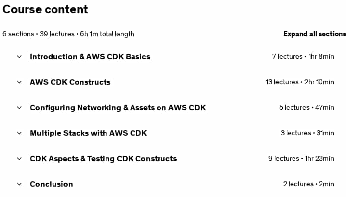 Course topics · Udemy — AWS CDK with Python Step by Step 2025-7