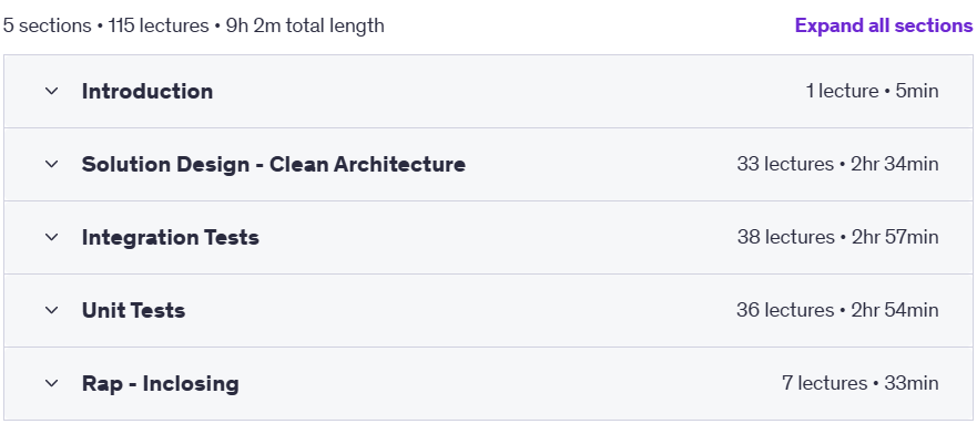 Course topics · Udemy — Mastering Unit and Integration Testing in Clean Architecture 2023-9