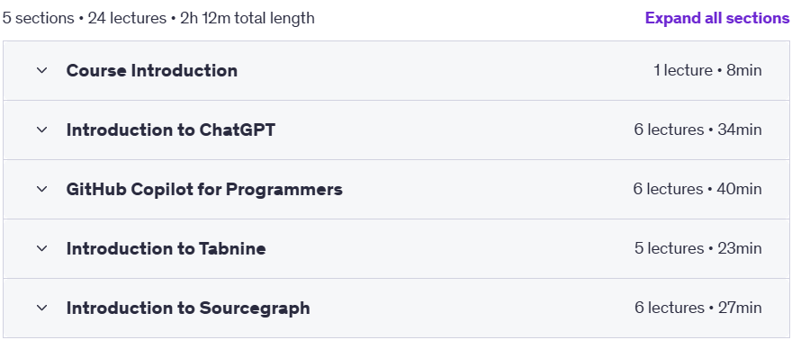 Course topics · Udemy — Introduction to AI Tools for Coders and Programmers 2023-12