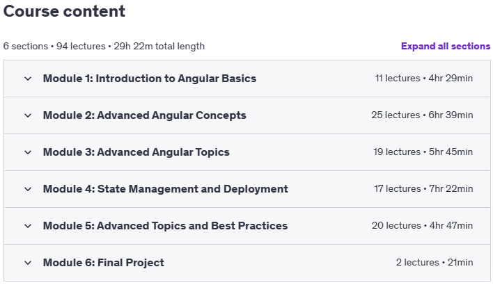 Course topics · Udemy — Mastering Angular: From Basics to Advanced Development 2024-12