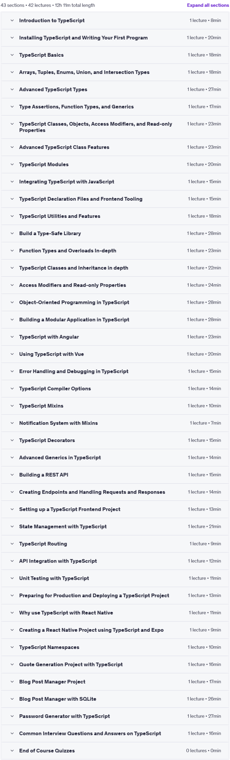 Course topics · TypeScript: Build Scalable and Robust Applications 2025-2