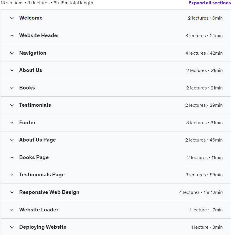 Course topics · Build Multi-Page Responsive Website: HTML, CSS, JavaScript 2024-2