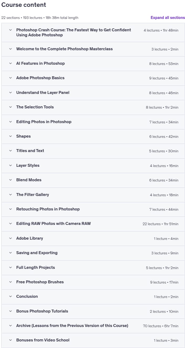 Temas del curso · Adobe Photoshop curso completo Con Photoshop + AI Actualizaciones 2025-10