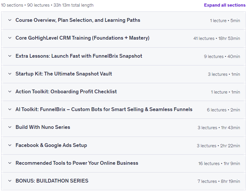 Course topics · GoHighLevel Masterclass: From Beginner to Expert 2026-6