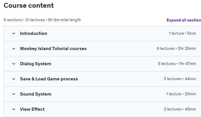 Course topics · Udemy — Unity 2D Advance Point and Click Game(Like Monkey Island) 2024-2
