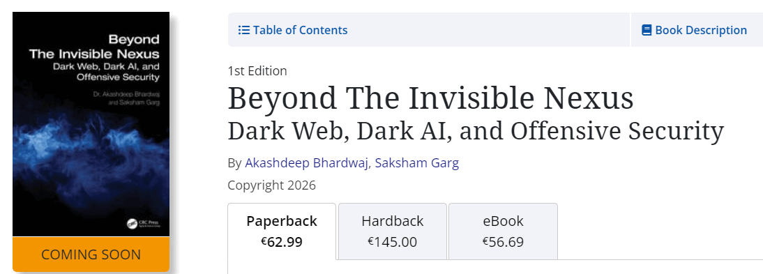 चित्र · CRC Press – Beyond the Invisible Nexus: Dark Web Dark के बारे में जानकारी AI आक्रामक सुरक्षा 2026