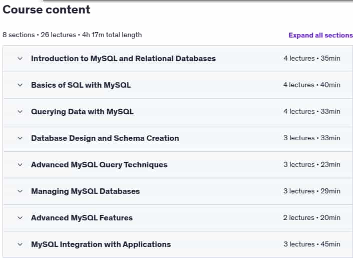 Course topics · Udemy — Mastering MySQL: Build and Manage Databases Like a Pro 2025-8