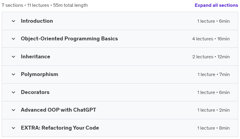 Course topics · Udemy — Object-Oriented Programming in Python 2023-6