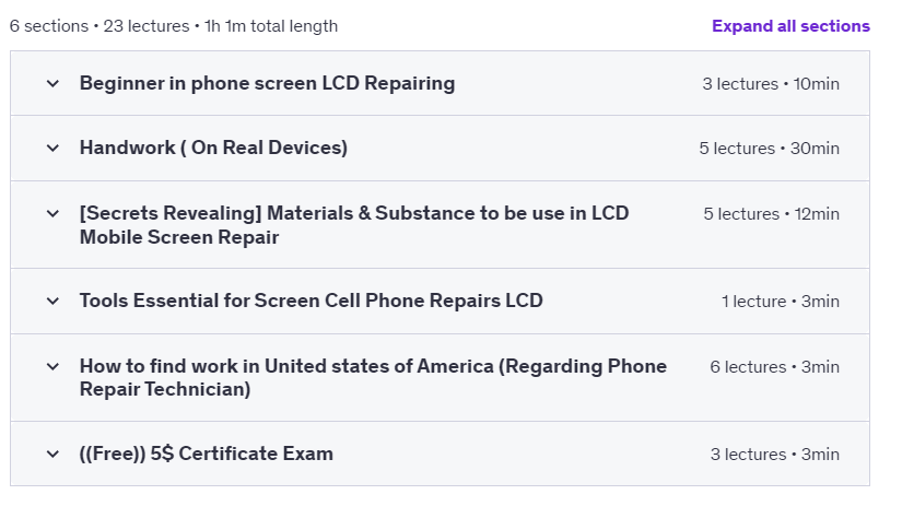 Course topics · Udemy — Mobile Phone LCD Screen Repair (Beginner to Intermediate) 2024-6