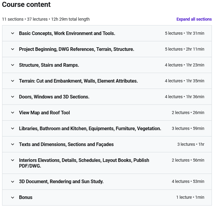Course topics · Udemy — ARCHICAD 23 – Beginner and Intermediate Level 2021-9