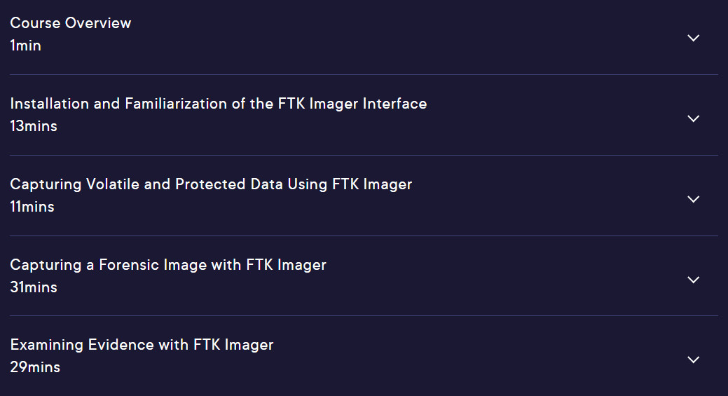 Course topics · Pluralsight — AccessData Forensic Toolkit (FTK) Imager 2024-10