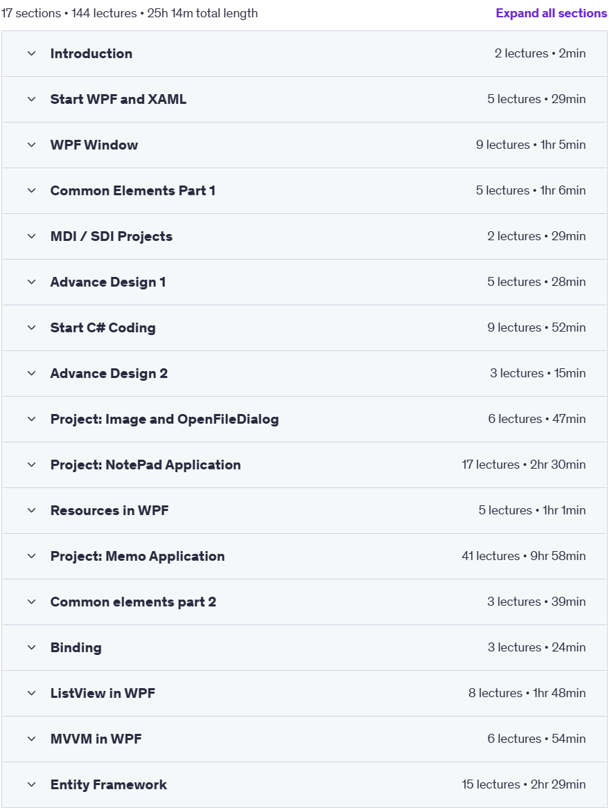 Course topics · Udemy — Fast Windows Presentation Foundation WPF for Beginners 2025-4
