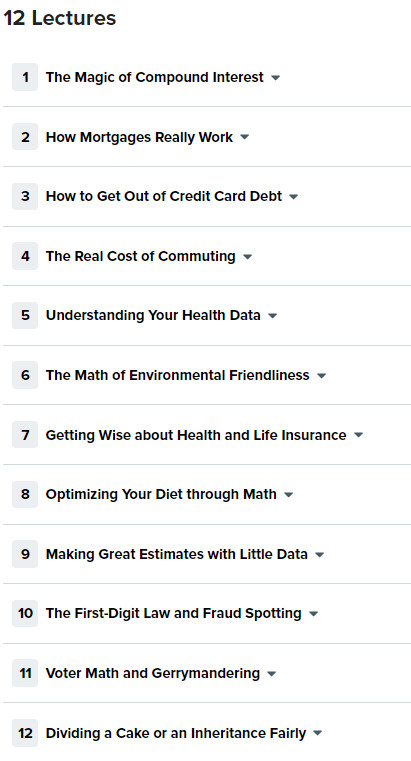 Course topics · TheGreatCourses — The Mathematics of Everyday Life 2021-6